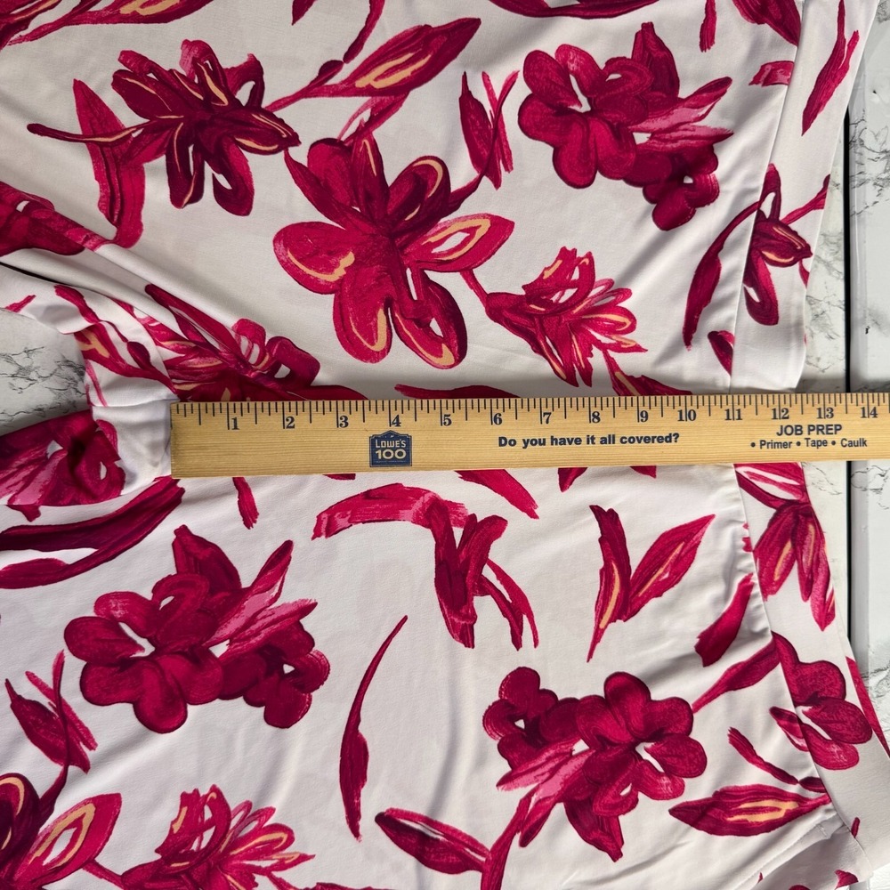 Susan Graver Liquid Knit Crop Pants Tropical White Red Floral Pockets Pull On XL - Picture 5 of 11